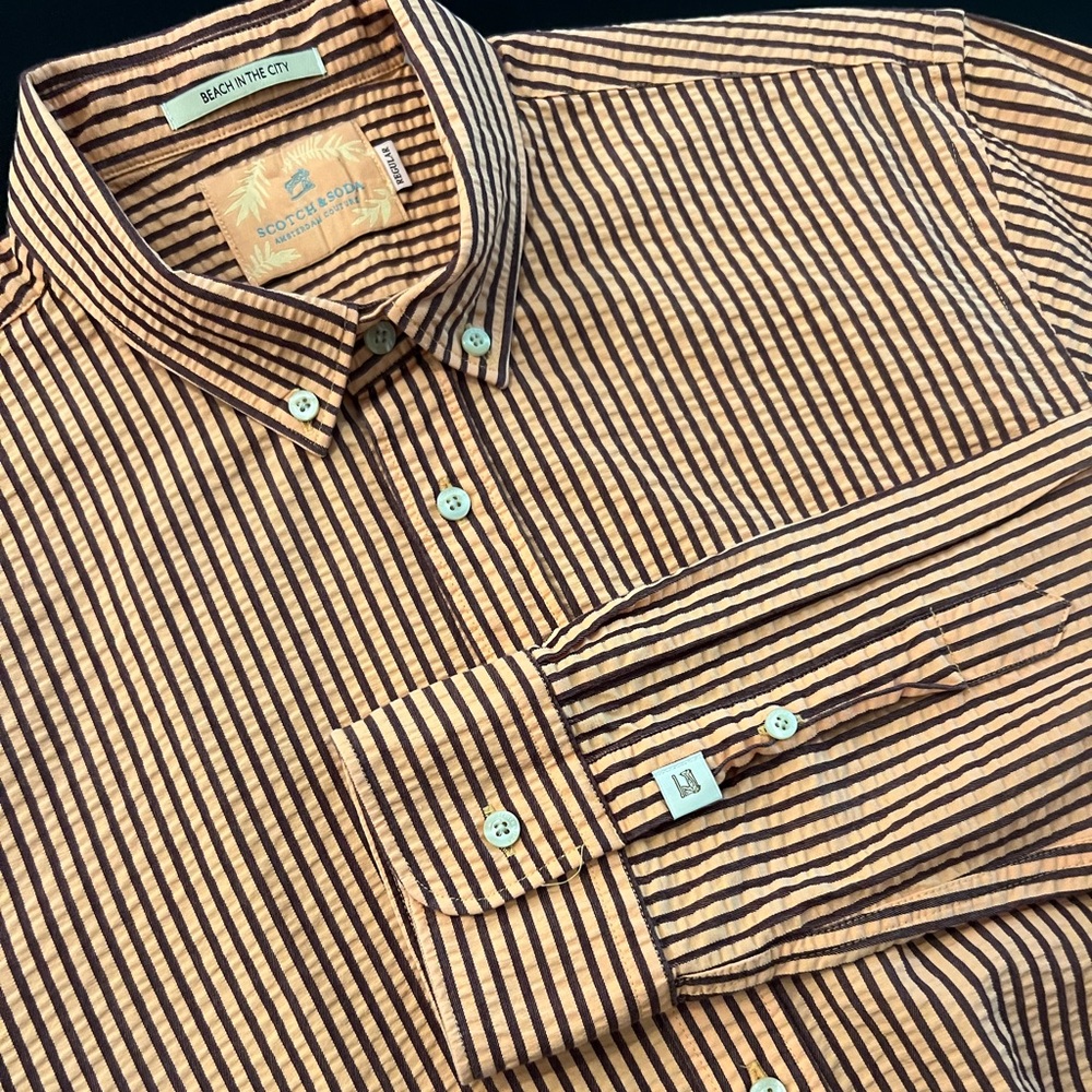 Scotch & Soda Amsterdam Beige Brown Vertical Stripe Button-Down Paradise Shirt